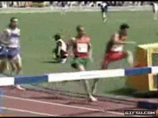 Image result for tripping on the hurdles gif